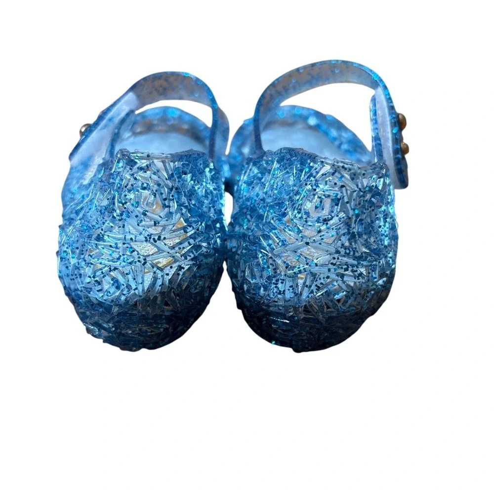 Disney Princess Cinderella Glass Slipper Kids Blue Glitter Jelly Shoes SIZE 24